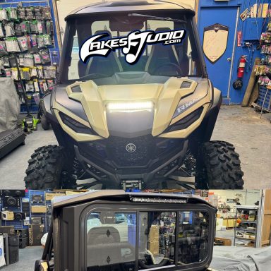 Yamaha Wolverine X2 Front and rear views of an all-terrain vehicle in a shop setting.